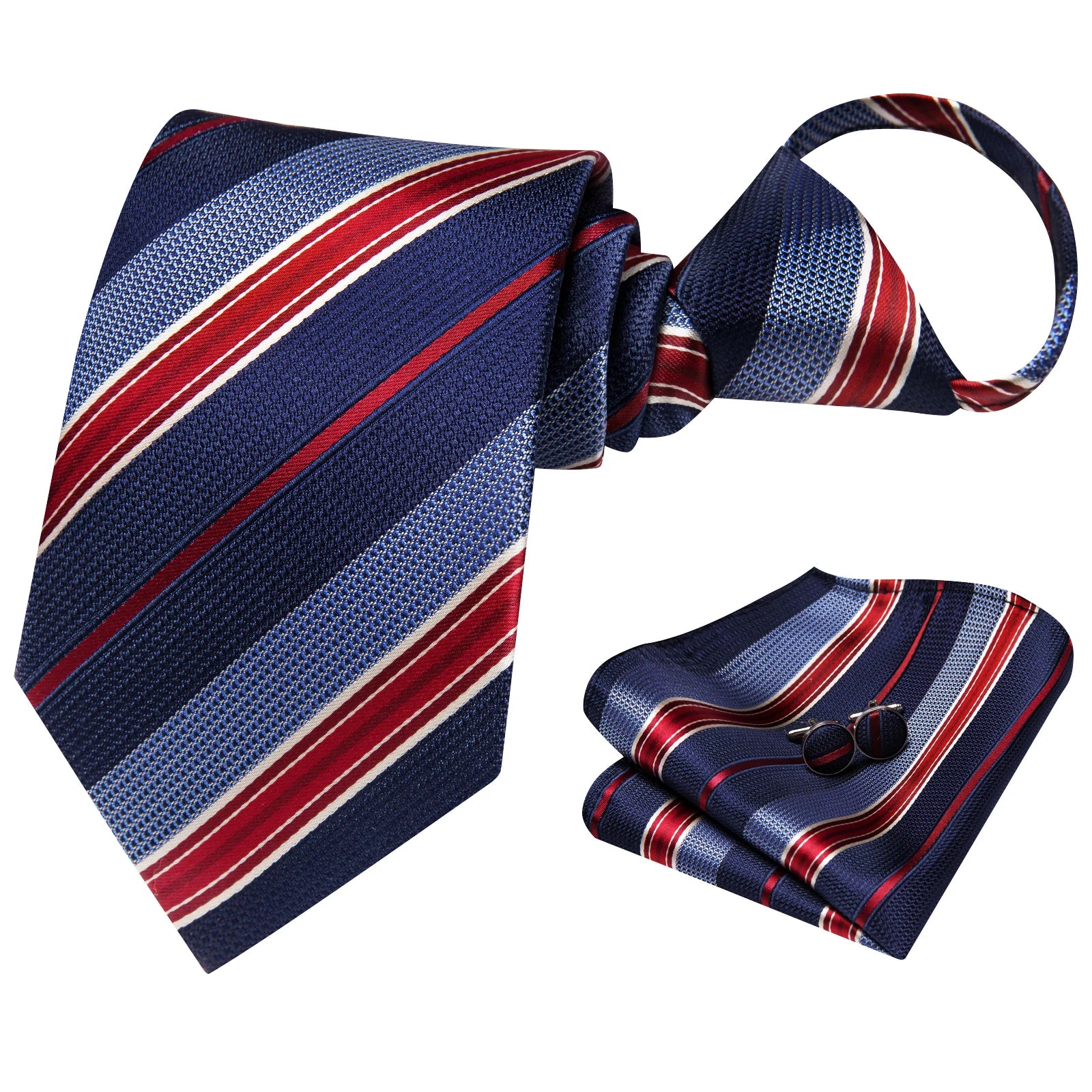 3.15inch Zipper Tie S, Knot-free, For Formal Business, Easy To Pull, Lazy Groom Wedding, Red And Black Stripes Qme HT-AL-0013B