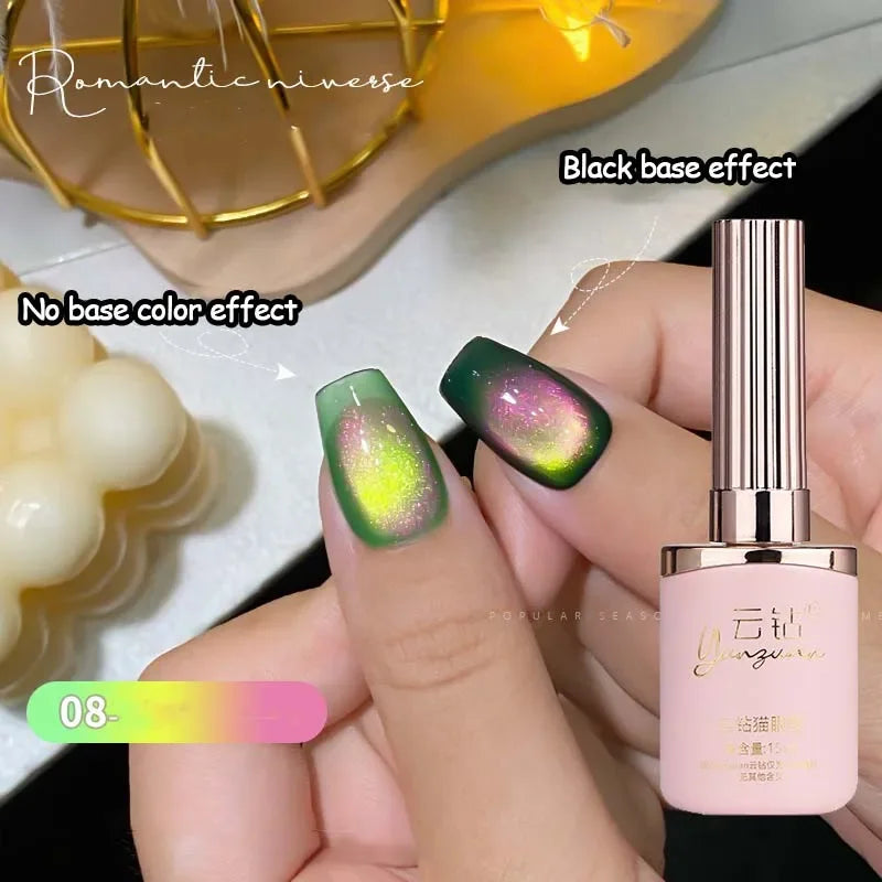Double Light Romantic Cat Eye Magnetic Gel Nail Polish Sparkling Rainbow Colorful Soak Off Nail Art Gel Varnish Semi Permanent Qme 08