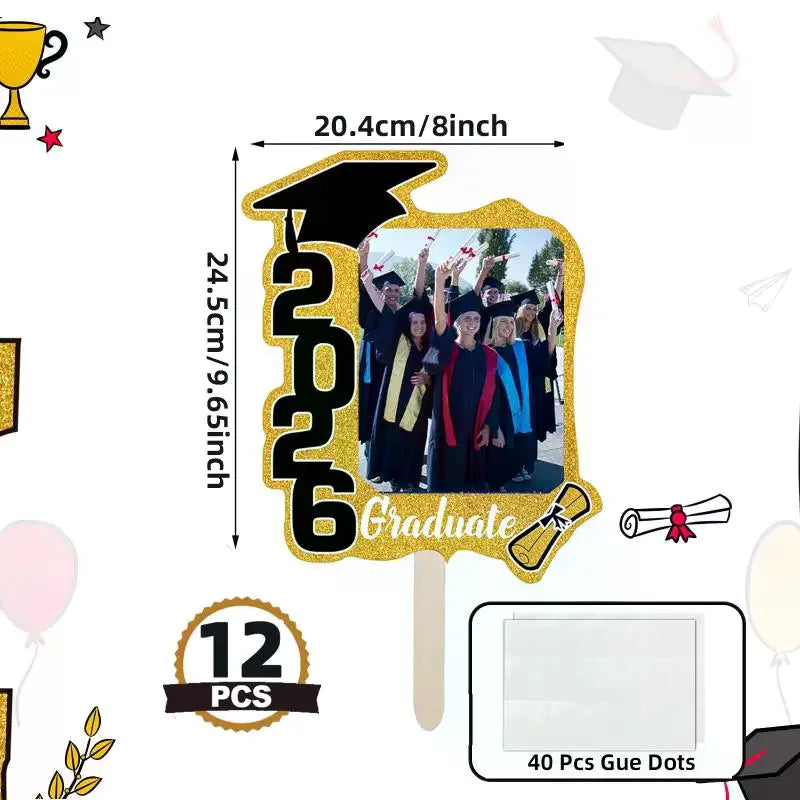 12Pcs Class Of 2026 Grad Photo Props Blank DIY Photo Frame Graduation Party Souvenirs Graduation Cutout Face Fans With Handle Qme