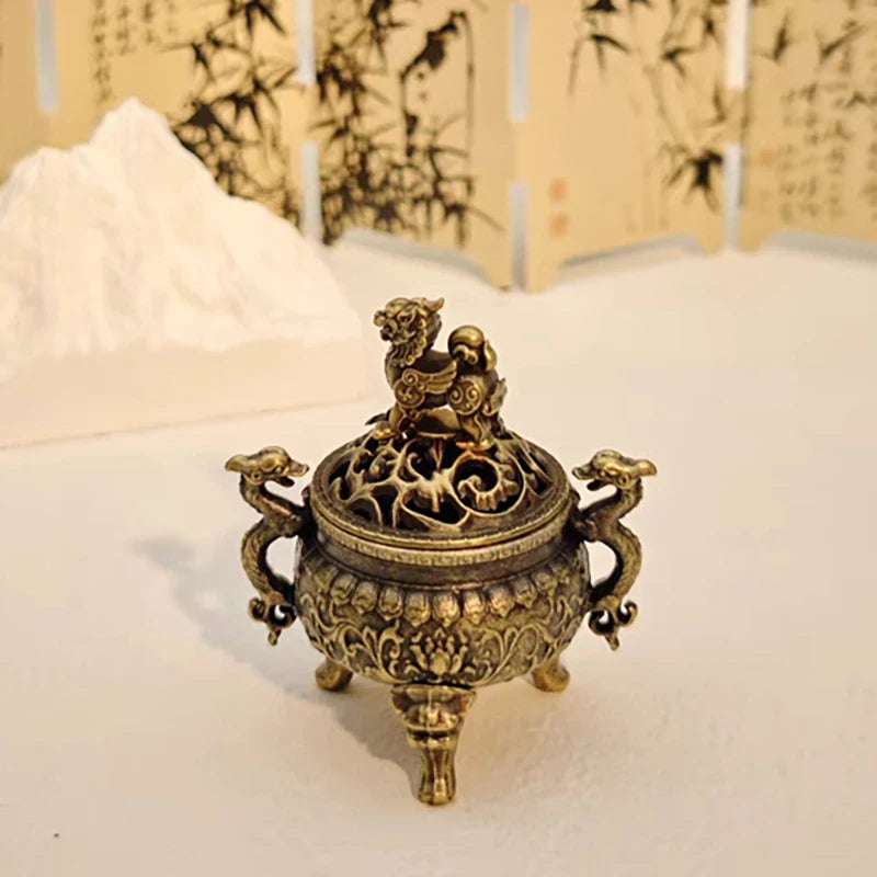 Vintage Alloy Incense Burner Stick Holder Three Legged Hollow Out Qme