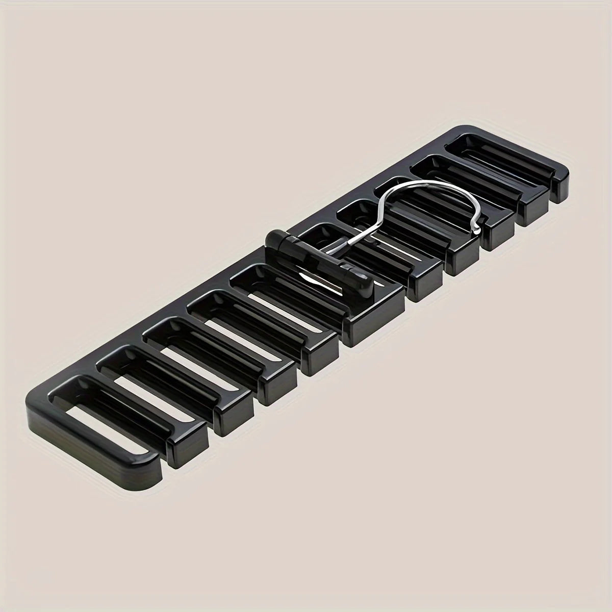 Space saving multifunctional belt hanger - perfect for belts, scarves | Durable wardrobe organizer with multiple compartments Qme black 1pc