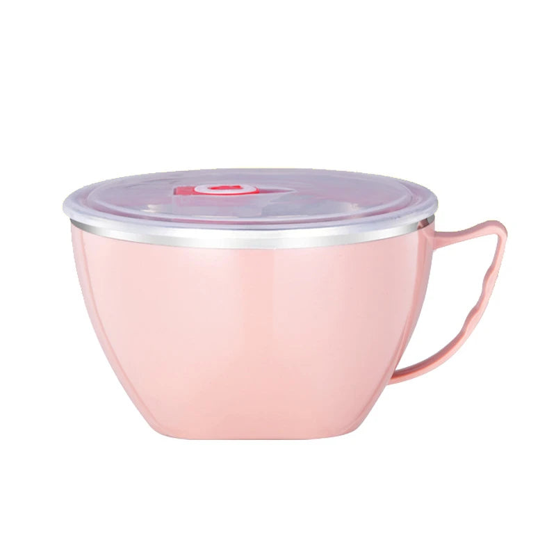 Stainless Steel Bowl with Handle Solid Color Anti Scalding Instant Noodles Mixing Bowl Kitchen Tableware Food Accessory Qme Pink 5PCS