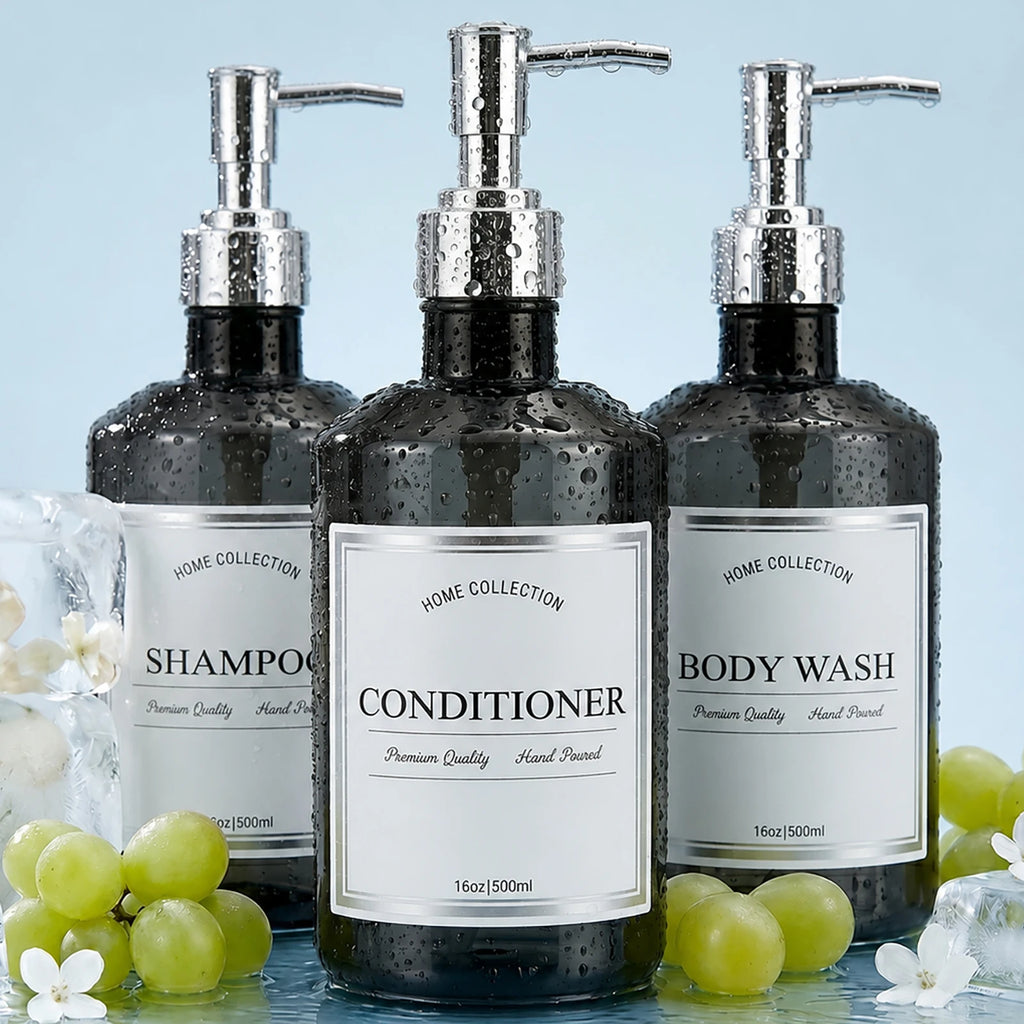 Refillable Shower Bottles Trans-Black Pump Dispenser for Bathroom Airbnb Salon Guest Bath Soap Dispenser Daily Bathroom Refills Qme