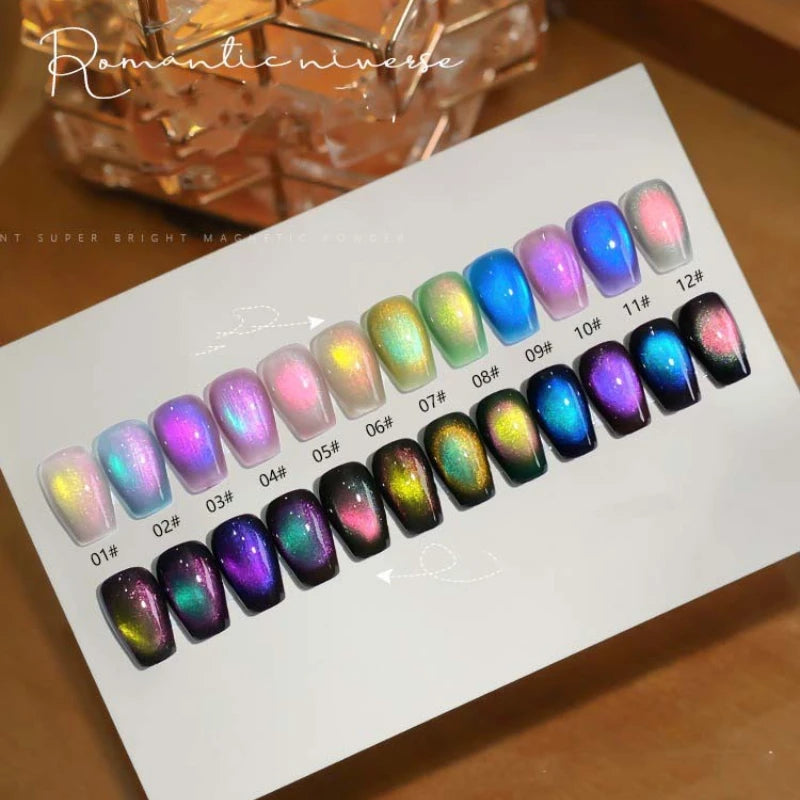 Double Light Romantic Cat Eye Magnetic Gel Nail Polish Sparkling Rainbow Colorful Soak Off Nail Art Gel Varnish Semi Permanent Qme