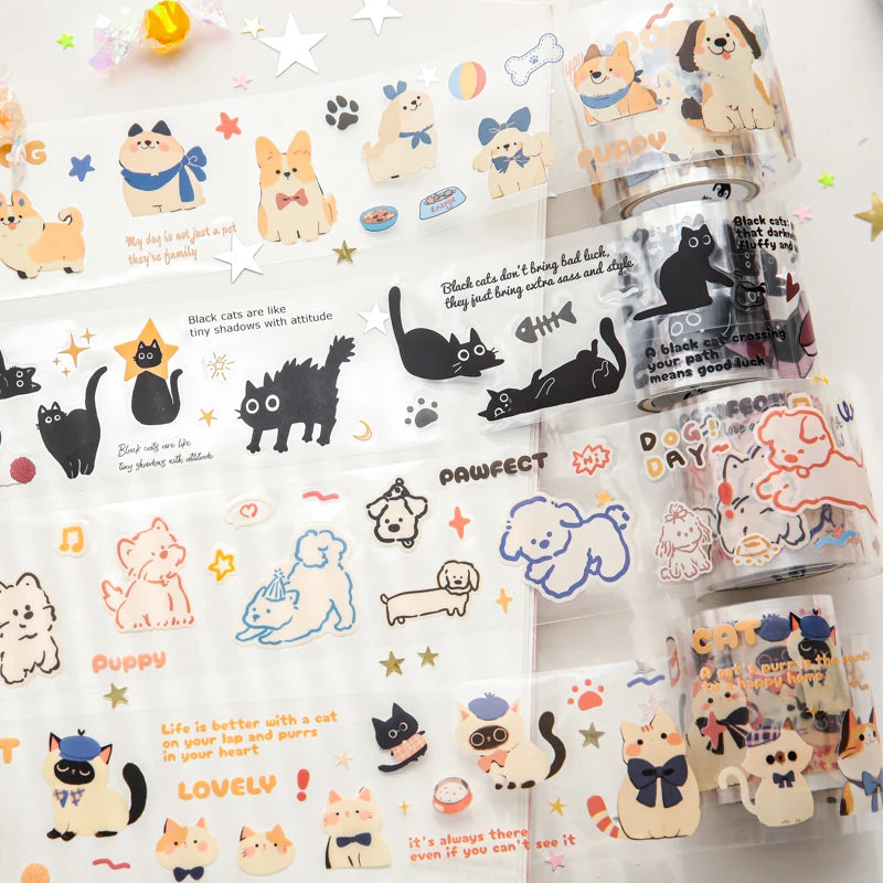 2m/Roll Cute and adorable pets Washi Tape Landscaping PET Masking Tapes Journal Collage Aesthetic DIY Cards Aesthetic Stationery Qme