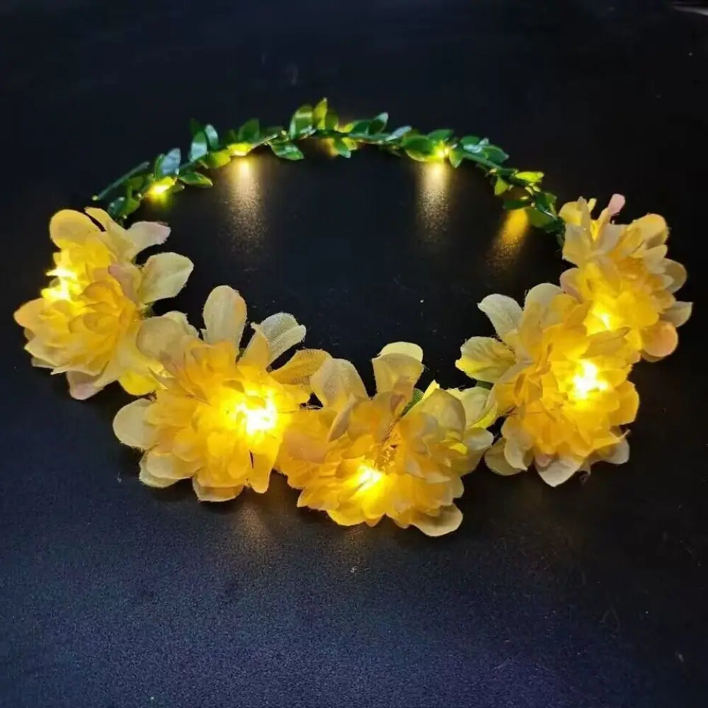 Simulation Rose Flower Wreath Headband Tiara LED Light Crowns Qme N