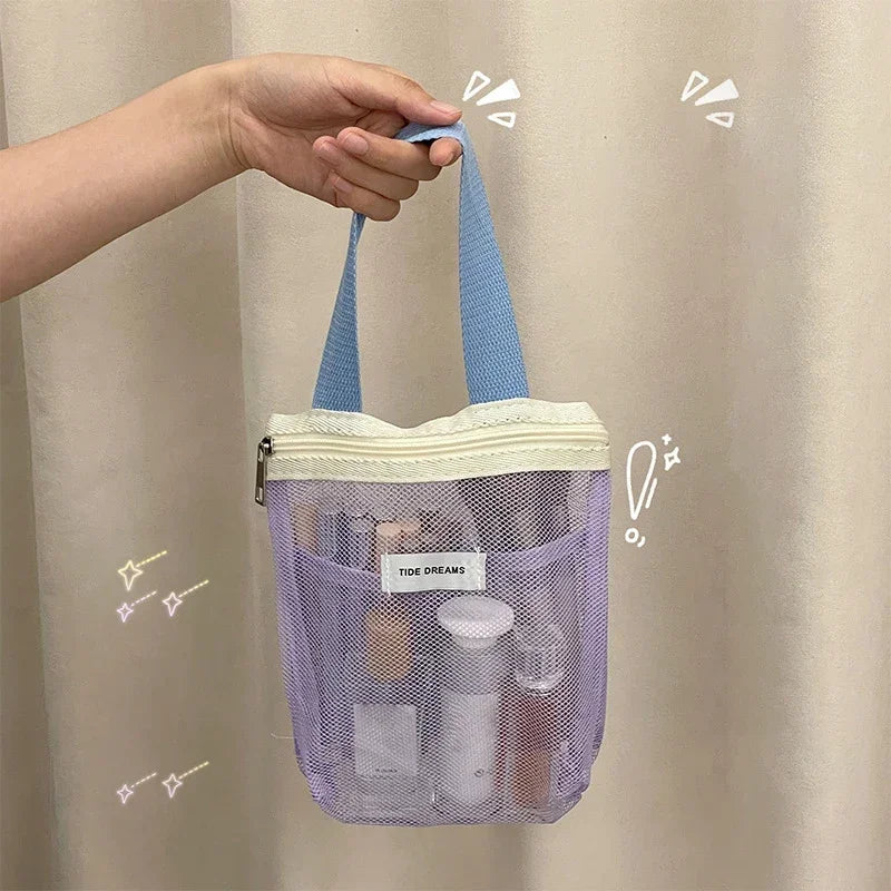 Mesh Makeup Toiletry Storage Bags Handbags Portable Travel Washing Qme
