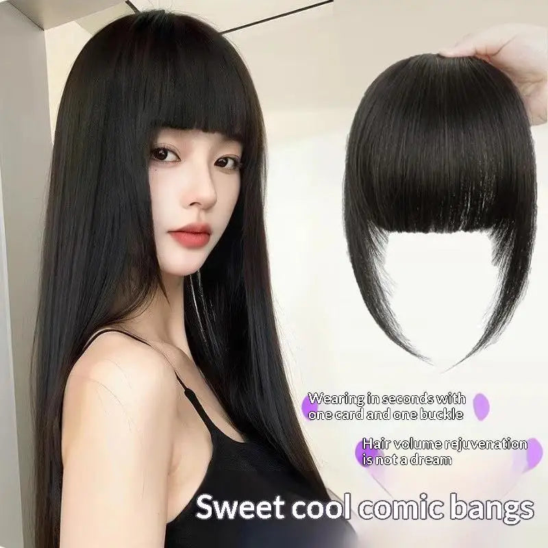 Human Hair Clip French Bangs Soft Remy Fringe Temple Cuttable Women Qme