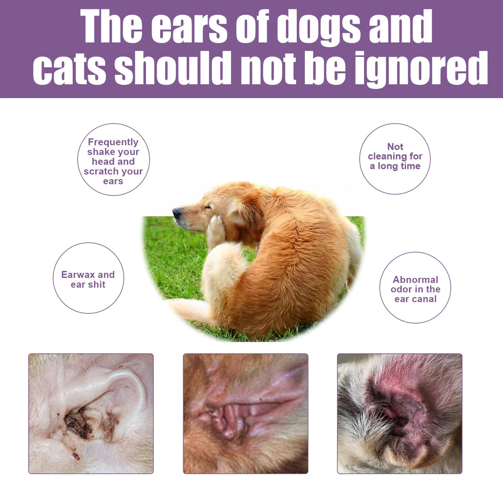 Yegbong Pet Ear Cleaner for Cats And Dogs - Natural Solution Ear Wash Drop Relief from Itching Odor Earwax Mite Killer Qme