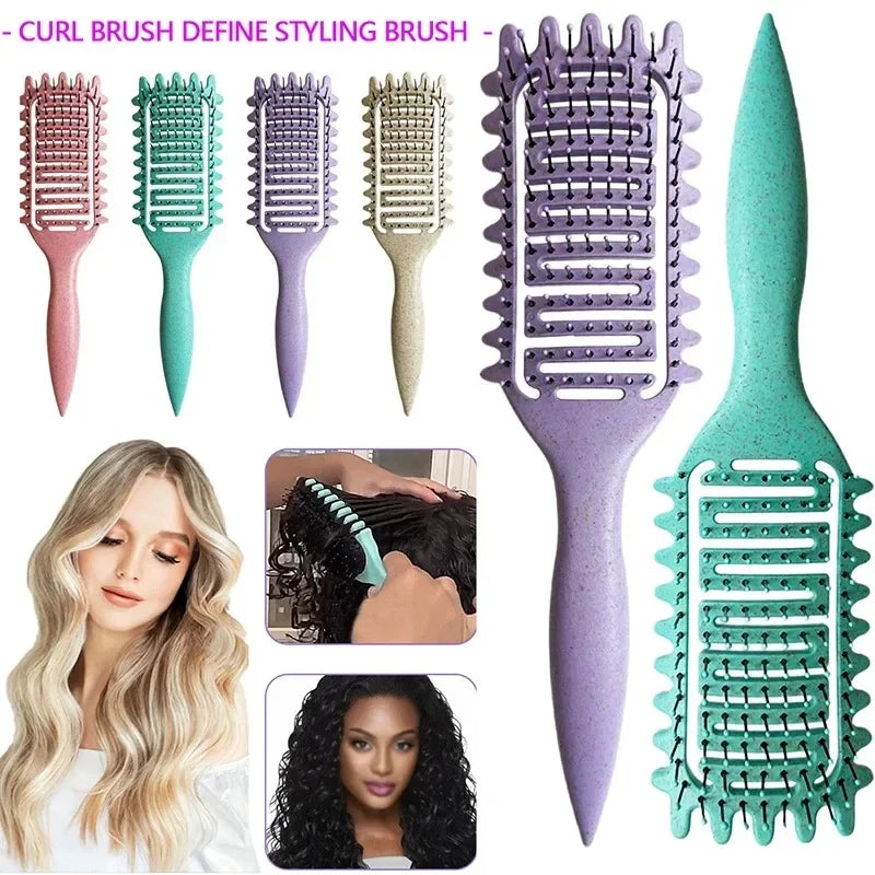 Curl Define Styling Brush Hollow Out Detangling Hair Brush Tangled Wet Curly Hair Comb Shaping Curls Barber Hairdressing Tools Qme