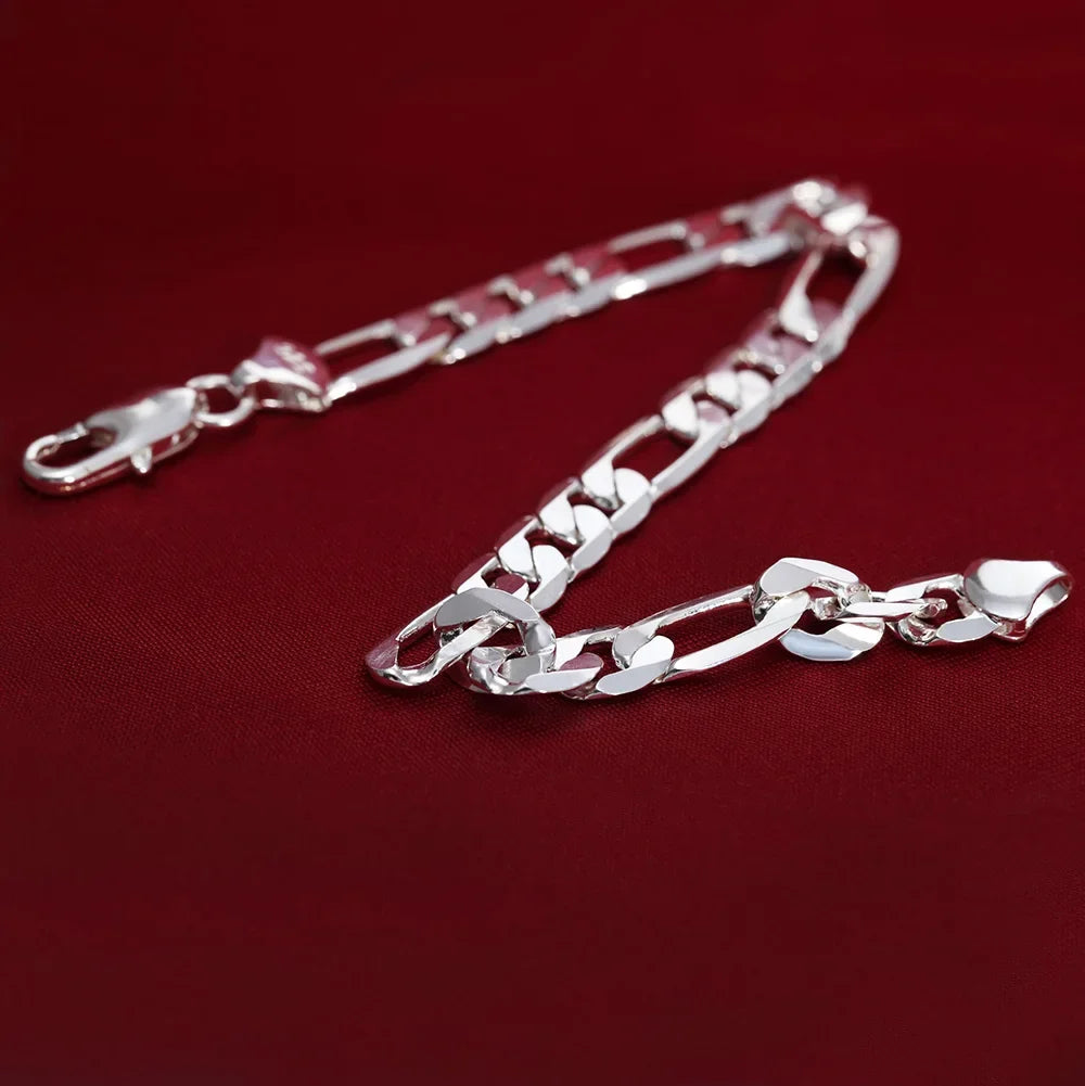 925 Sterling silver Classic 8MM flat chain men's Bracelets Wedding party Wild Christmas Gift fashion Jewelry Qme