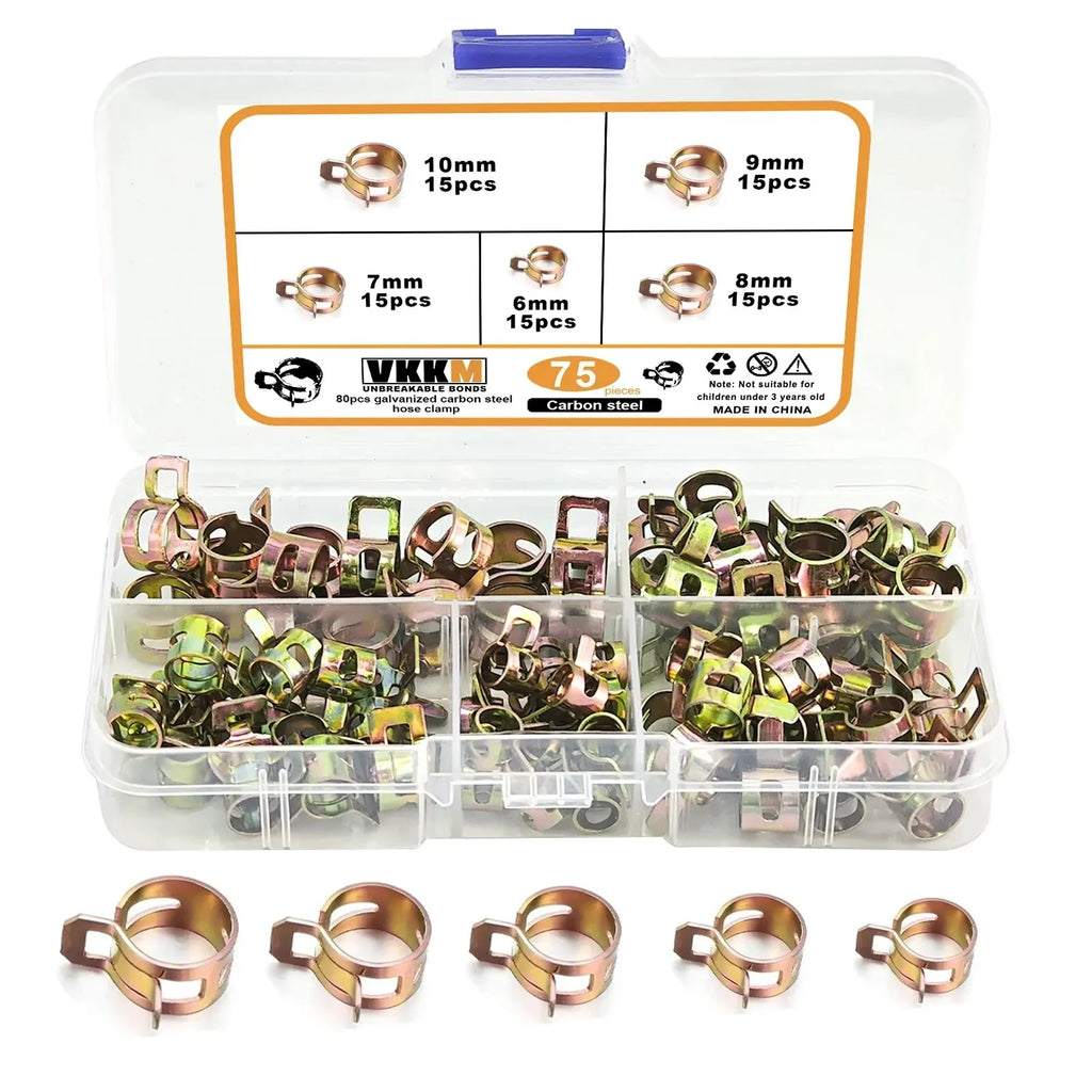 75Pcs 6-10mm Manganese Steel Spring Driven Hose Clamp Low Pressure Air Clamp Fastener Sorting Kit For Pipes, Automobiles Qme Default Title