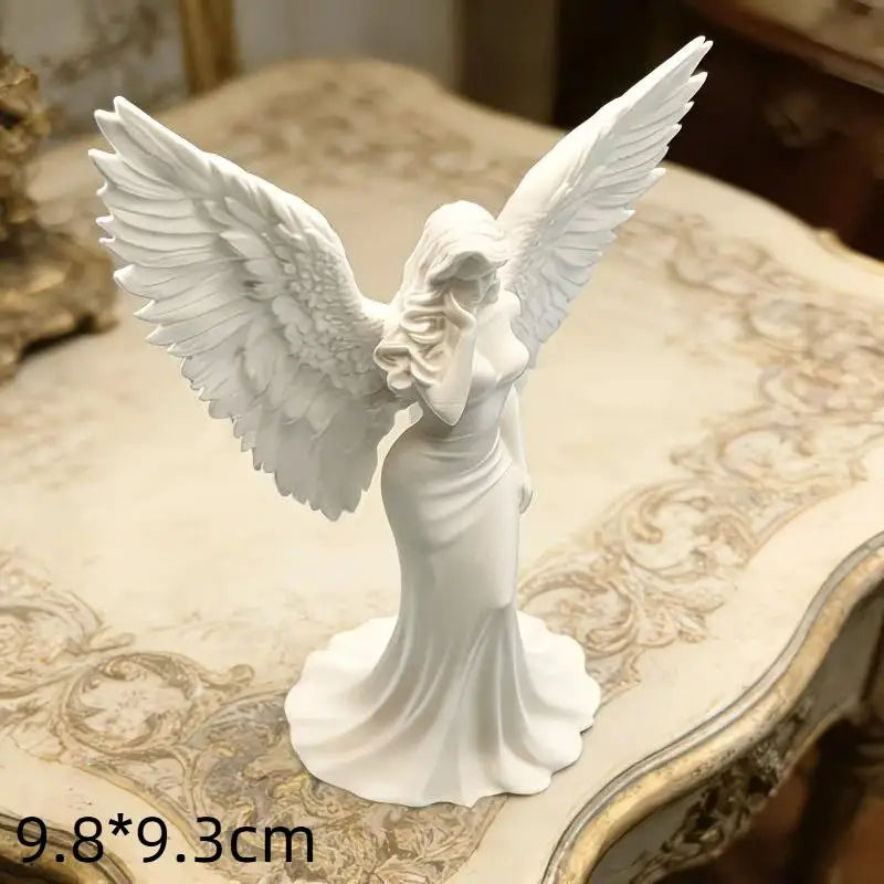 3D Printed Praying Angel Statue Guardian Angel Figurine White Gold Religious Sculpture For Home Altar Decor Qme A1