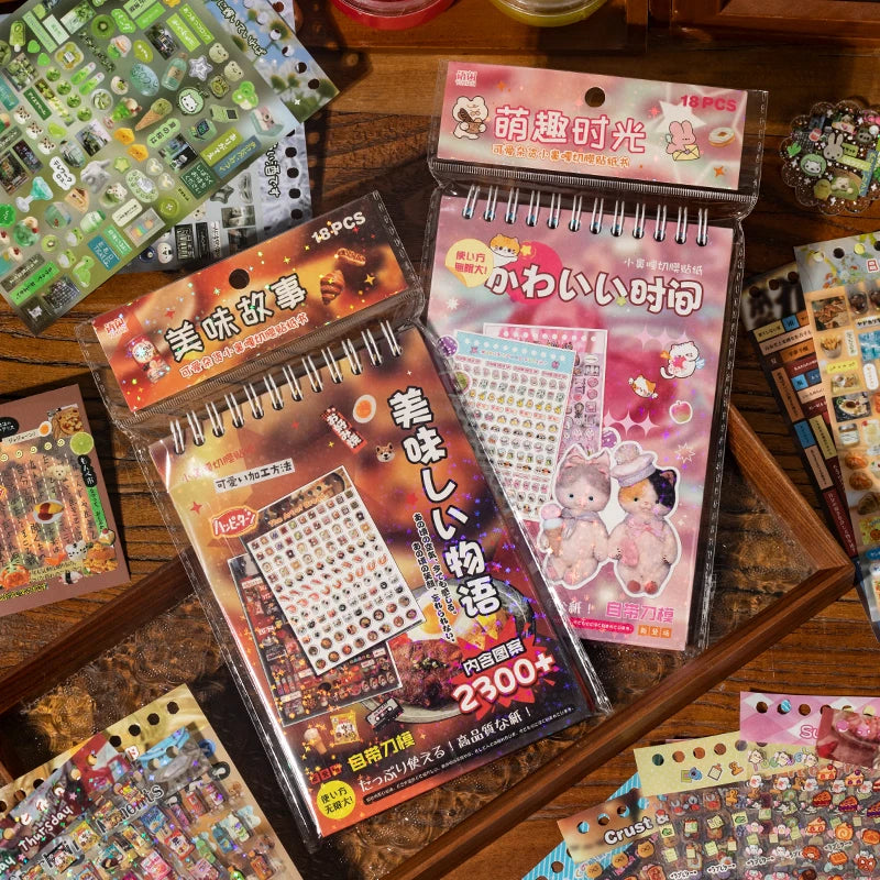 18 Sheets Cute Foods Fruit Cake Retro Decorative Sticker Book Scrapbooking Handbook Material Phone Stickers Kids Gift Qme