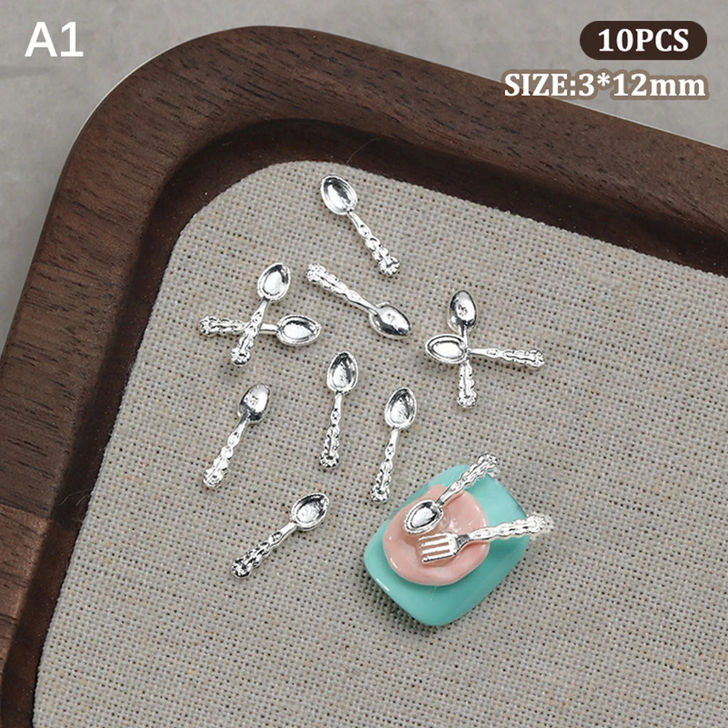 Mini Cute Tableware Nail Charm Metal Cartoon Nails Decoration Art DIY Qme A1