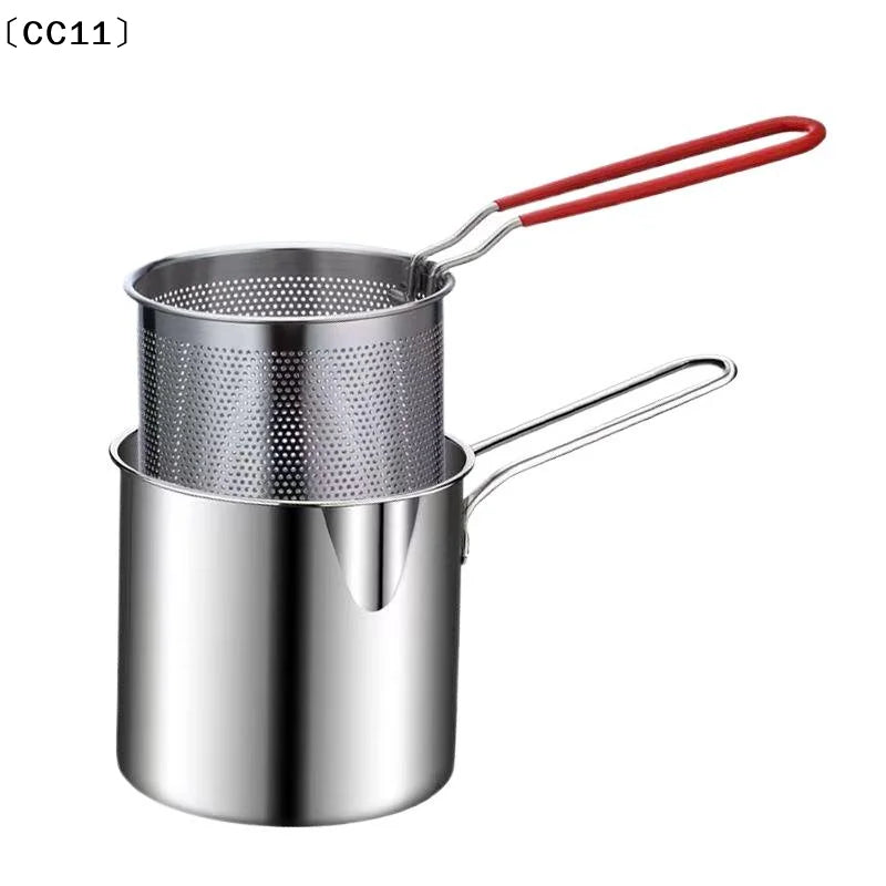 Deep Frying Pot Kitchen Fryer Strainer Stainless Steel Tempura Pan Qme
