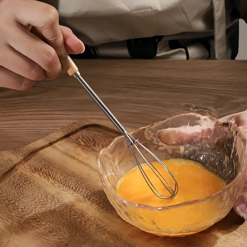 Stainless Steel Agitator Whisk Solid Wood Handle Mini Whisk Portable Manual Whisk Multifunctional Milk Frother Kitchen Tools Qme