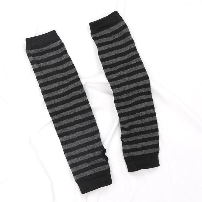 Long Fingerless Gloves Black Punk Cuff for Women Gothic Lolita Girls Men Hip-hop Glove Elbow Stretch Winter Arm Warmer Mitten Qme A2 Length -32cm