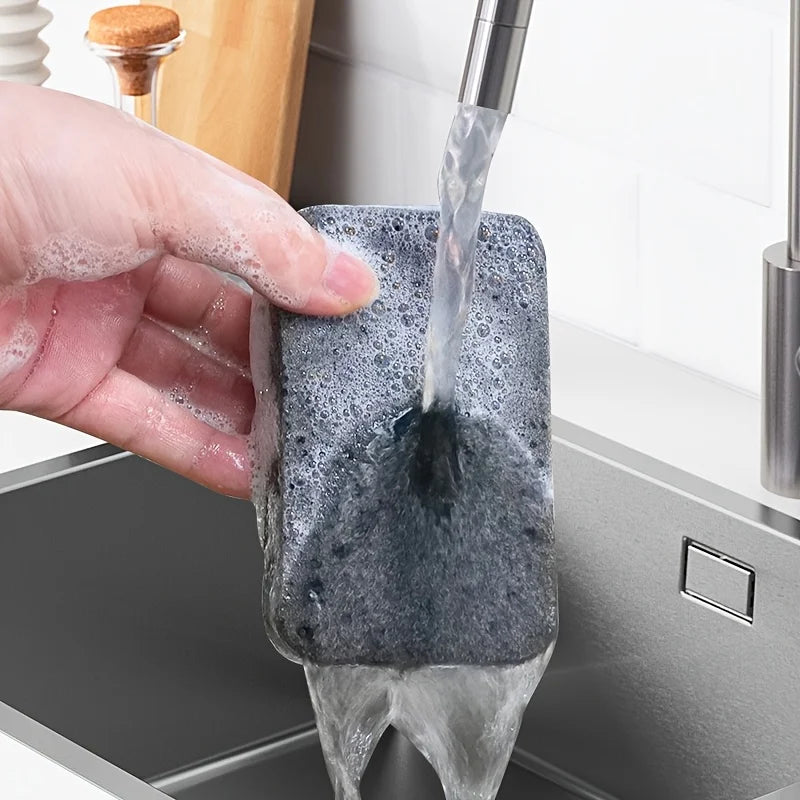Double Sided Kitchen Sponge Black Seaweed Dishwashing Sponge for Pot Pan Cleaning Qme