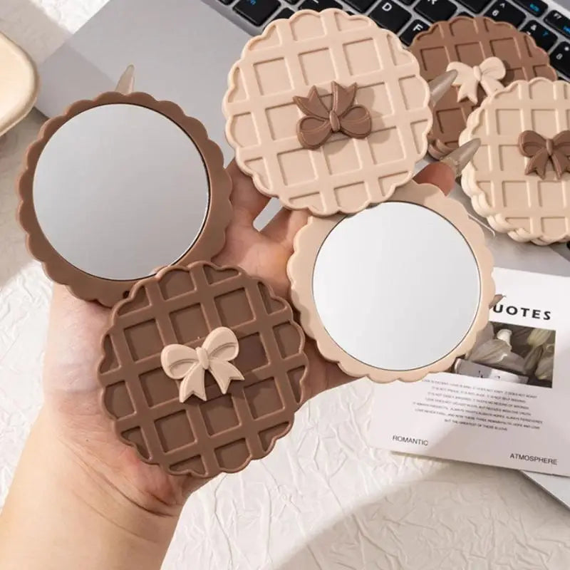Compact Waffle-texture Double-sided Makeup Mirror Portable Pocket Qme