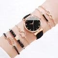 6pcs/set Ladies' belt watch, student ins style Korean version, simple temperament, light luxury, niche with calendar quartz Qme 6pcs set no box