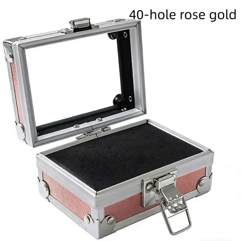 25/40/50 Holes Nail Drill Bits Stand Holder Case Empty Storage Box Milling Cutter Display Container Accessories Acrylic Cover Qme 40Holes rose gold