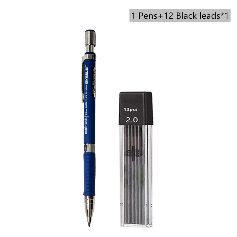 2.0mm Mechanical Pencil Set with 2B Black/Colors Lead Refill for Writing Sketching Art Drawing Painting School Automatic Pencil Qme Experience set