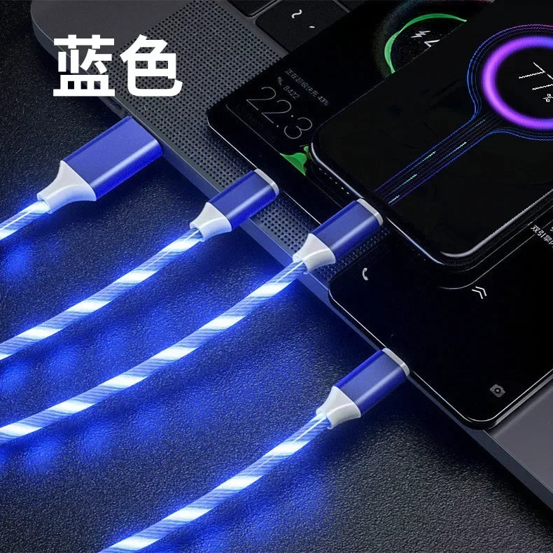 Glowing Cable LED light Micro USB Type C Cable 3A Fast Charging For Samsung iPhone Xiaomi Phone Flowing Streamer USB C Data Cord Qme Blue