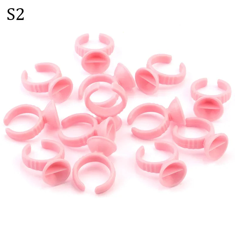 100pcs Disposable Glue Rings Plastic Permanent Makeup Pigment Holder Pallet For Tattoo Eyelash Extension Glue Divider Container Qme Pink S2 100pcs