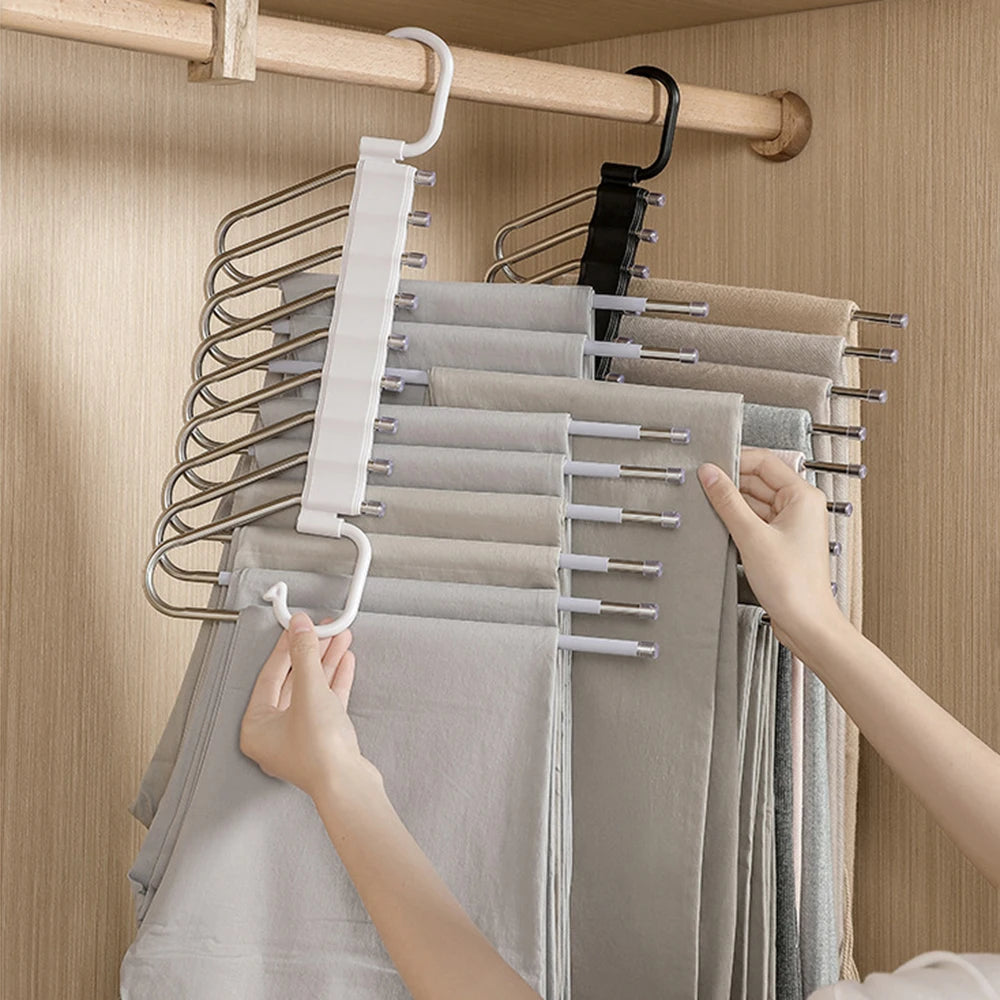 Stainless Steel Multi-Layer Hanging Rack For Home Use - Multi-Functional Folding Wardrobe - Pants Storage Rack Organizer Qme