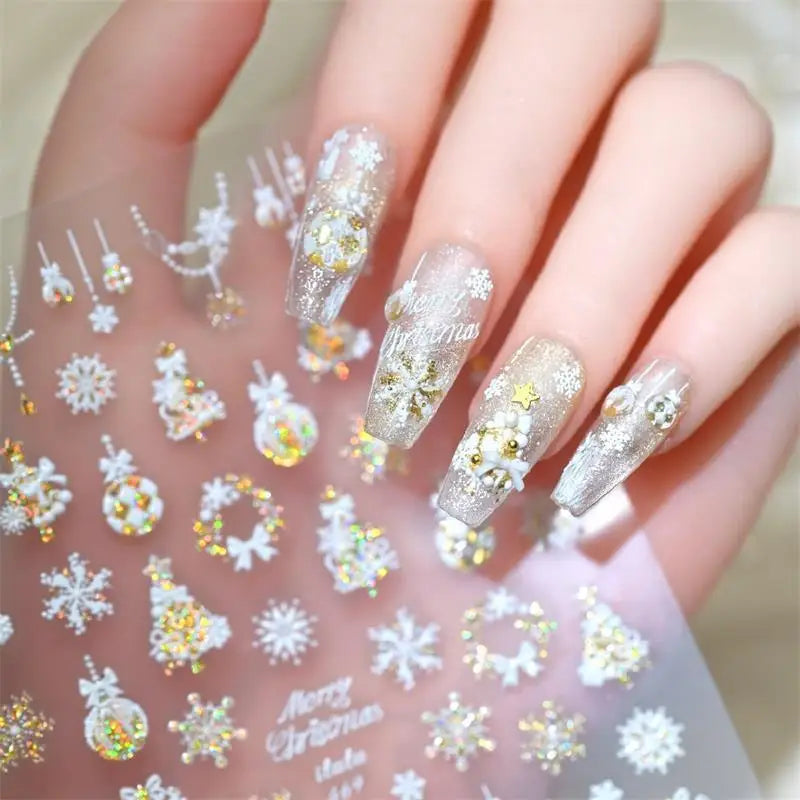 Cute Christmas Bow Colorful Snowflake Tree Nail Art Stickers Girly Qme