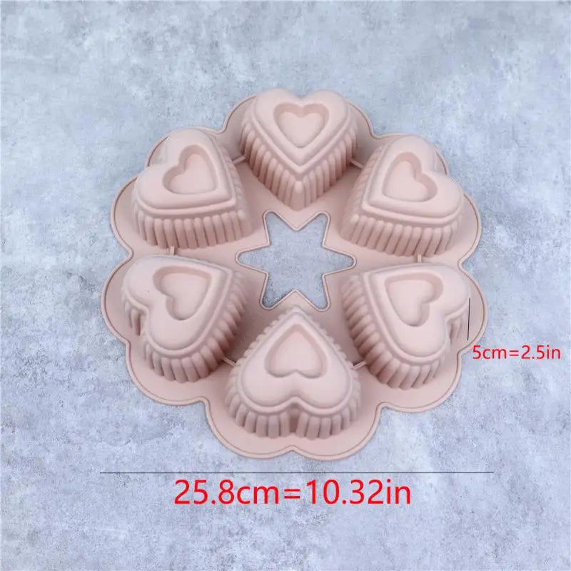 Silicone Heart-shaped Cake Mold Food-grade Non-stick Baking Tray DIY Qme Pink