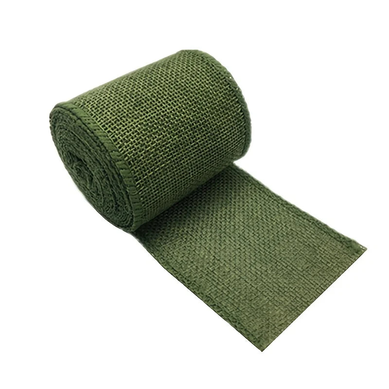 Fall Burlap Ribbon， 1 Roll Thanksgiving Decorative Ribbons For Gift Wrapping & Crafts Qme Army green 1Roll L