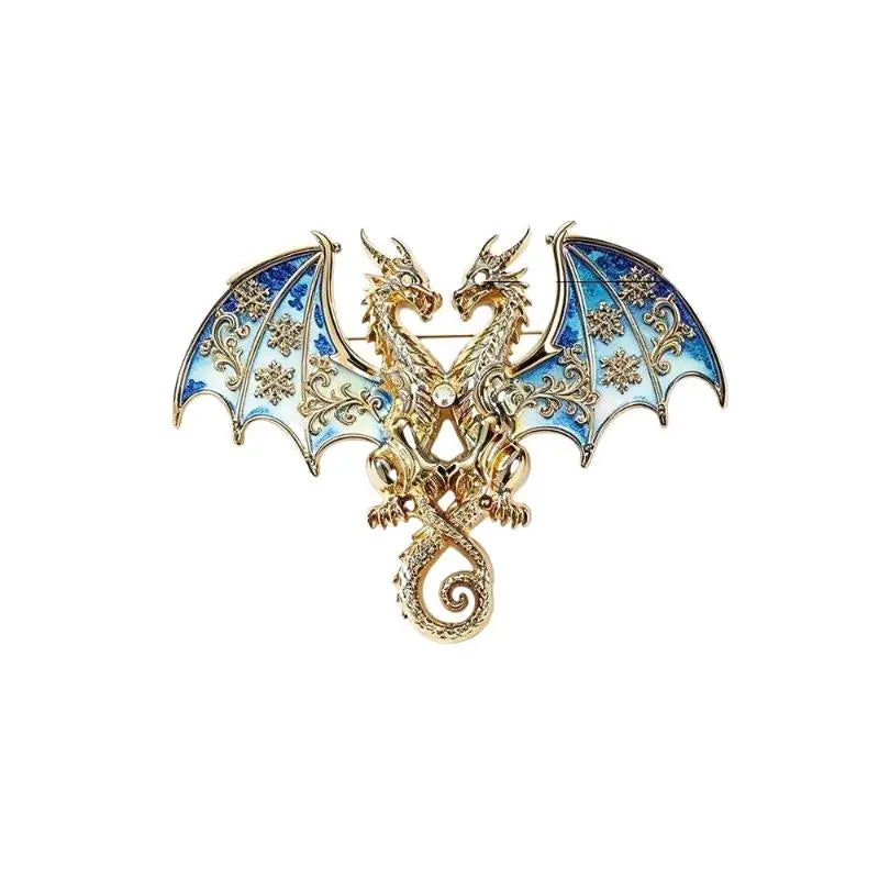 1Pcs Animal Double Headed Dragon Design Brooches for Men and Women Blue-and-White Porcelain-Inspired Jewelry Fashion Accessories Qme
