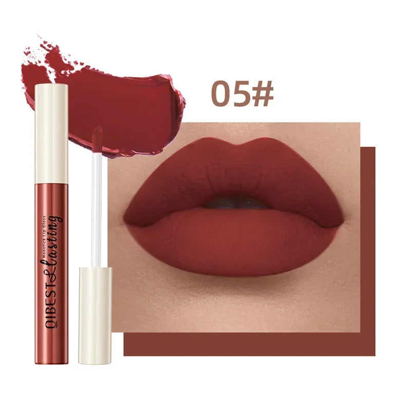 QIBEST 24 Colors Matte Liquid Lipstick Waterproof Long Lasting Velvet Red Lip Gloss Tint Makeup Cosmetic Lipsticks Lipglosses Qme 05