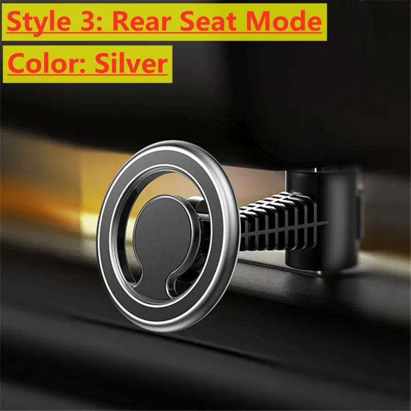 Magnetic Car Phone Holder Stand Magnet Car Mount Support GPS Mobile Bracket in Car For Macsafe iPhone 12 13 14 Samsung Xiaomi Qme Rear seat silver