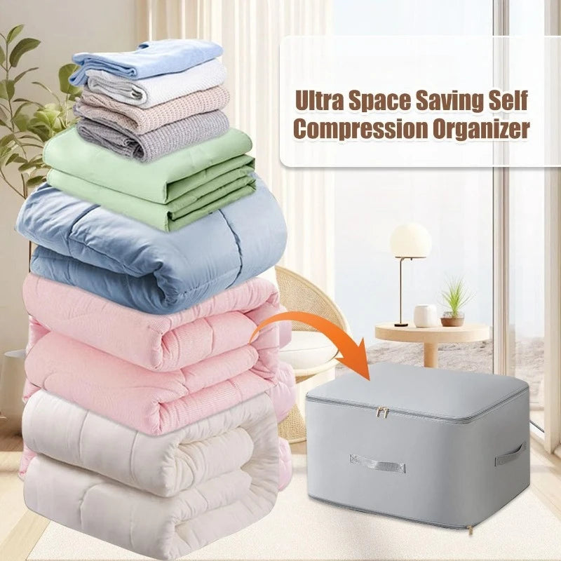 Self Compressing Vacuum Storage Bag Heavy Duty Portable Organizer Qme