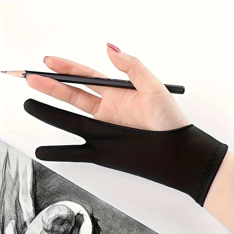2Pcs artist painting gloves universal left and right hands, two fingers smooth elastic breathable stylus pencil sketch painting Qme