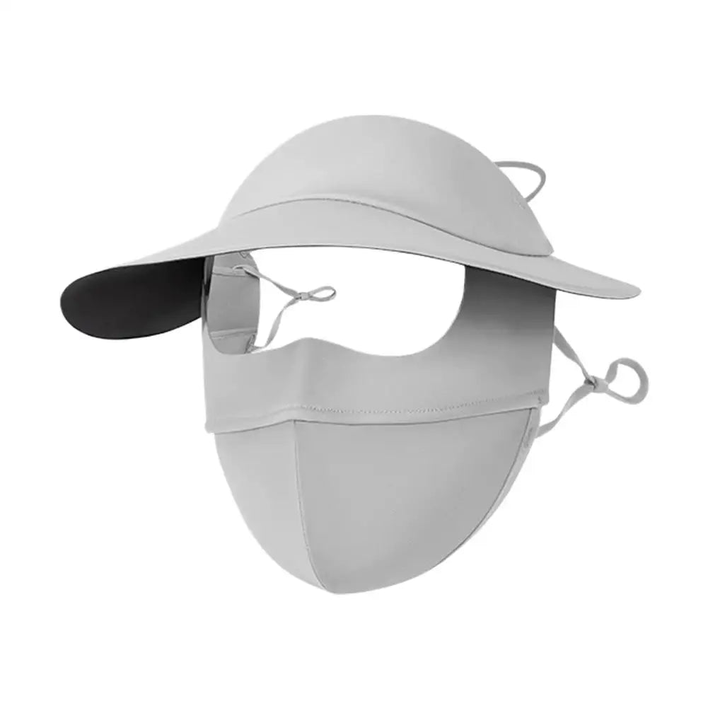 Full-face Integrated Sun Protection Face Cover Hat Mask Anti UV Full Qme Gray