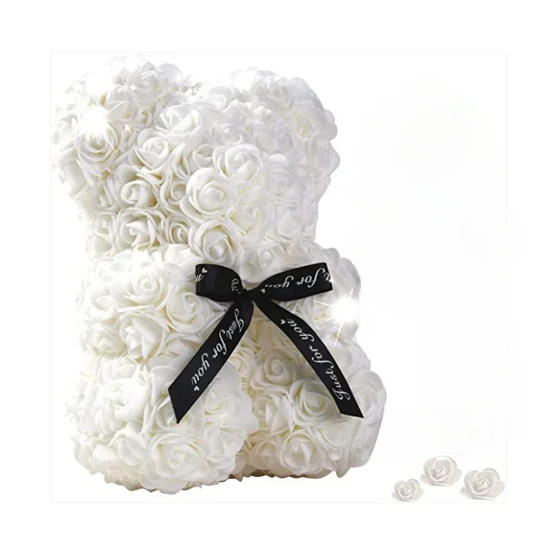 Artificial Flower Eternal Rose Teddy Bear Mom Mother's Day Birthday Qme White