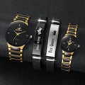 4PCS Tri color quartz watch fashion casual set rhinestone steel strip watch couple watch set Qme 4PCS Set