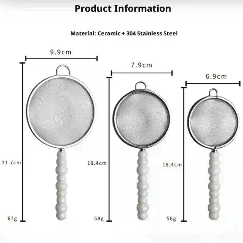 Tea Strainer With Pearl Ceramic Handle Stainless Steel Fine Leak Mesh Sieve Spice Tea Leaf Coffee Filters Teapot Accessories Qme