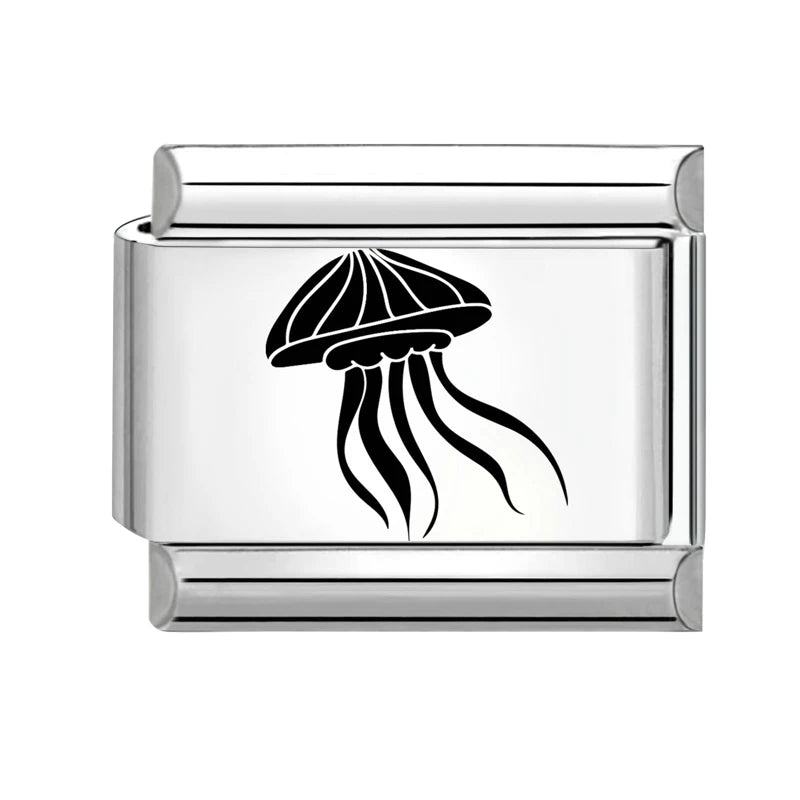 2026 Design Jellyfish Shell Pearl Turtle Laser Engraving Italian Charm Links Stainless Steel Fit 9mm Bracelet Jewelry DIY Making Qme Style 5