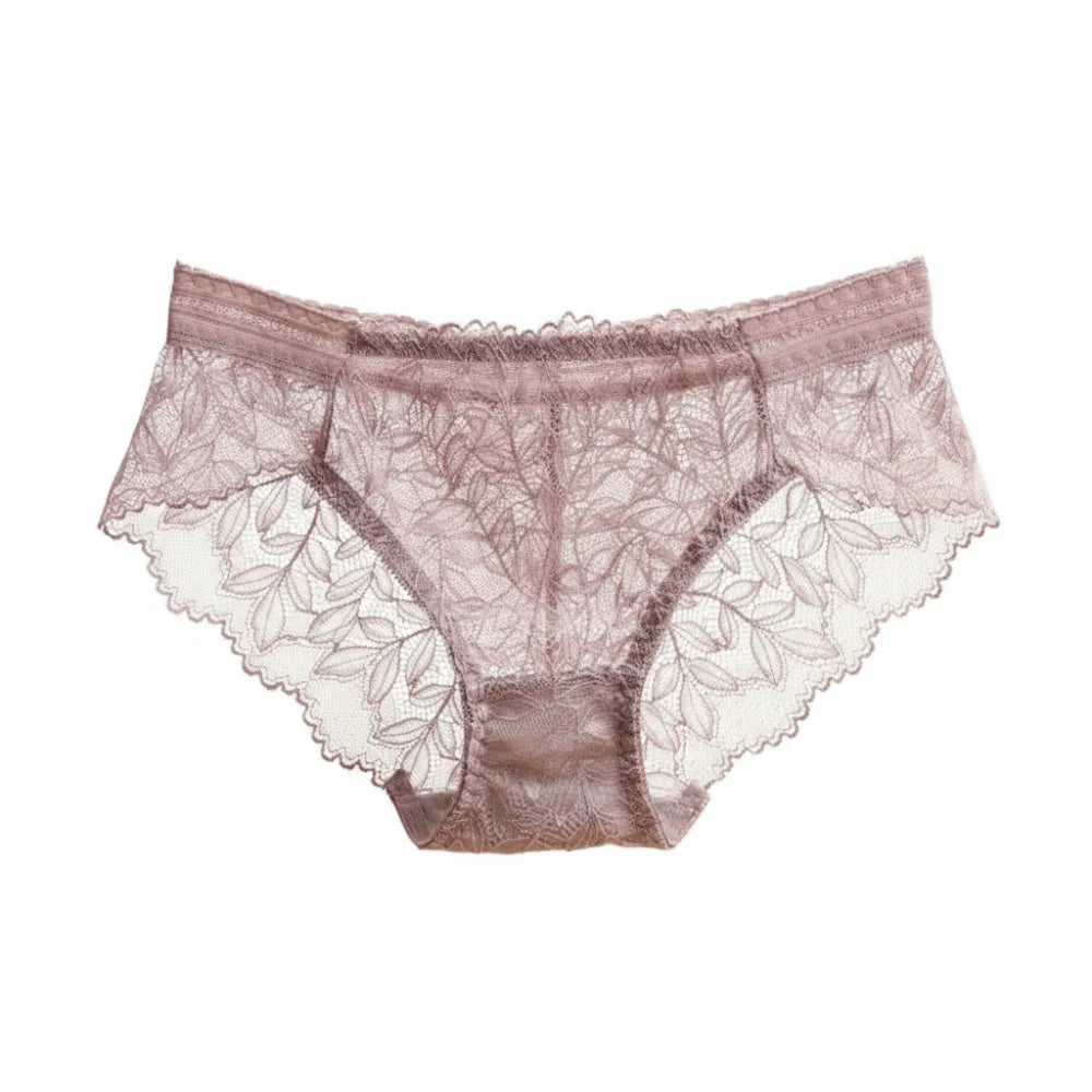 Breathable Low Waist Women's Panties Mesh Hollow Out Lace Briefs Qme Purple One Size 1pc