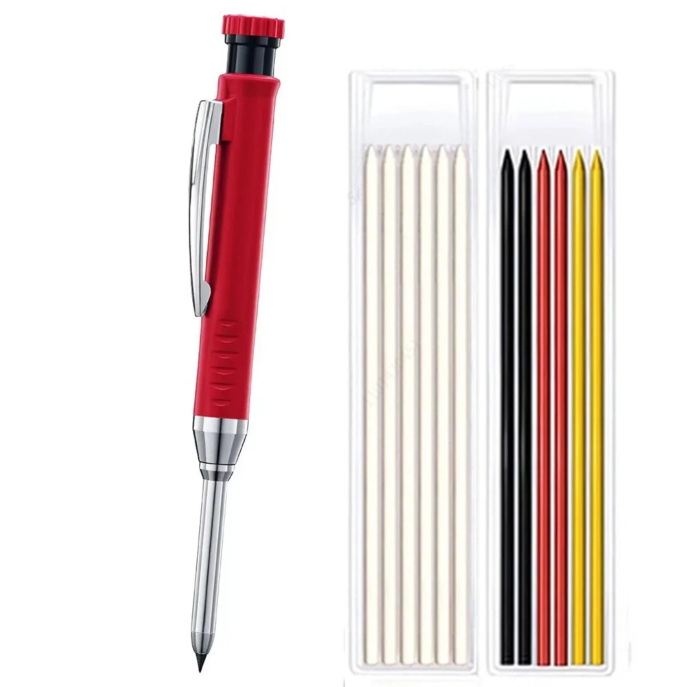 Carpenter Mechanical Pencil 2.8mm with Sharpener & Refills,for Woodworking Construction Long Head Carpenter Pencil Stationery Qme 1red pen-2 refills