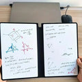 A5 Reusable Whiteboard Notebook Set with Whiteboard Pen Erasing Cloth Leather Memo Pad Weekly Planner Portable Stylish Office Qme Black