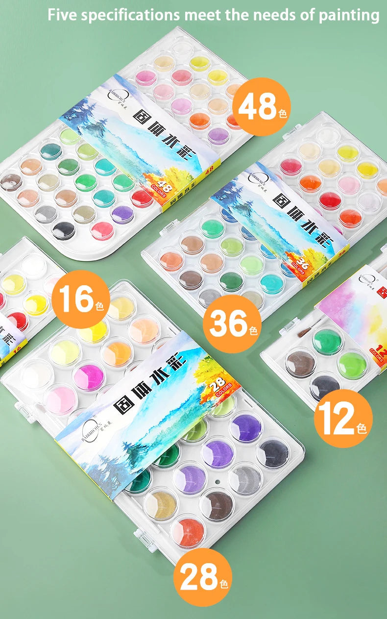 12/16/28/36/48 Colors Portable Solid Watercolor Paint Set Art Supplies for Amateur Hobbyists Painting Lovers Art Drawing Tools Qme