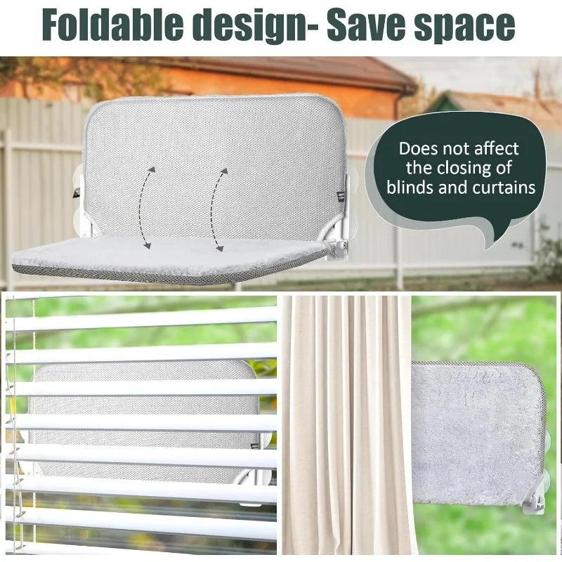 Cordless window wall cat hammock with 4 strong suction cups, metal frame and flip cover, indoor cat foldable four season cat bed Qme