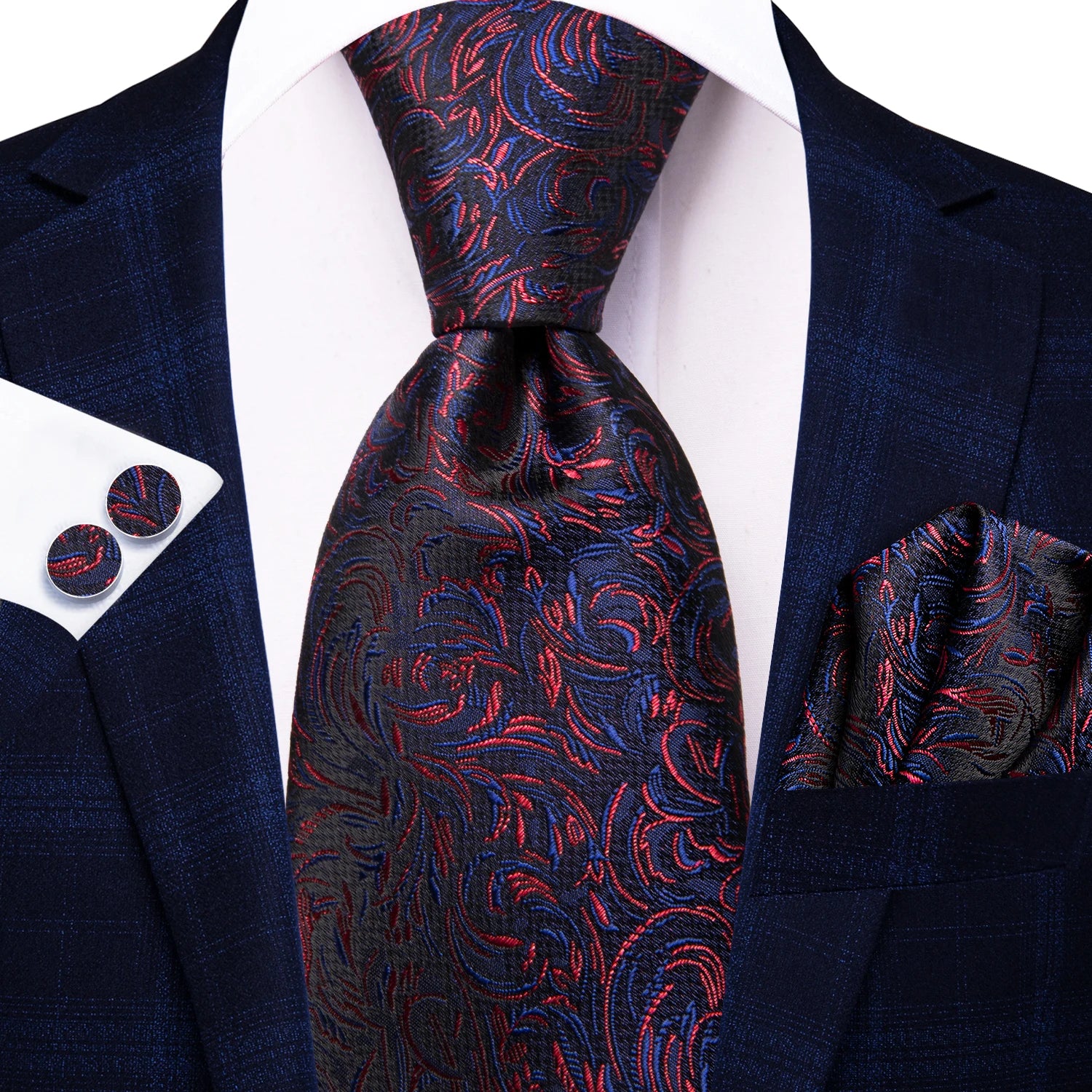 Hi-tie Red Blue Striped Business Mens Tie Jacquard Necktie