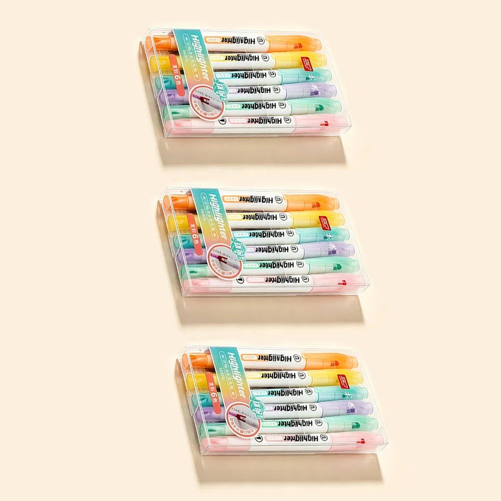 Back To School 6 Colors Double Tip Pastel Highlighter Markers Smooth Writing Student Reading Note Taking Stationery Gift Set Qme 3 boxs